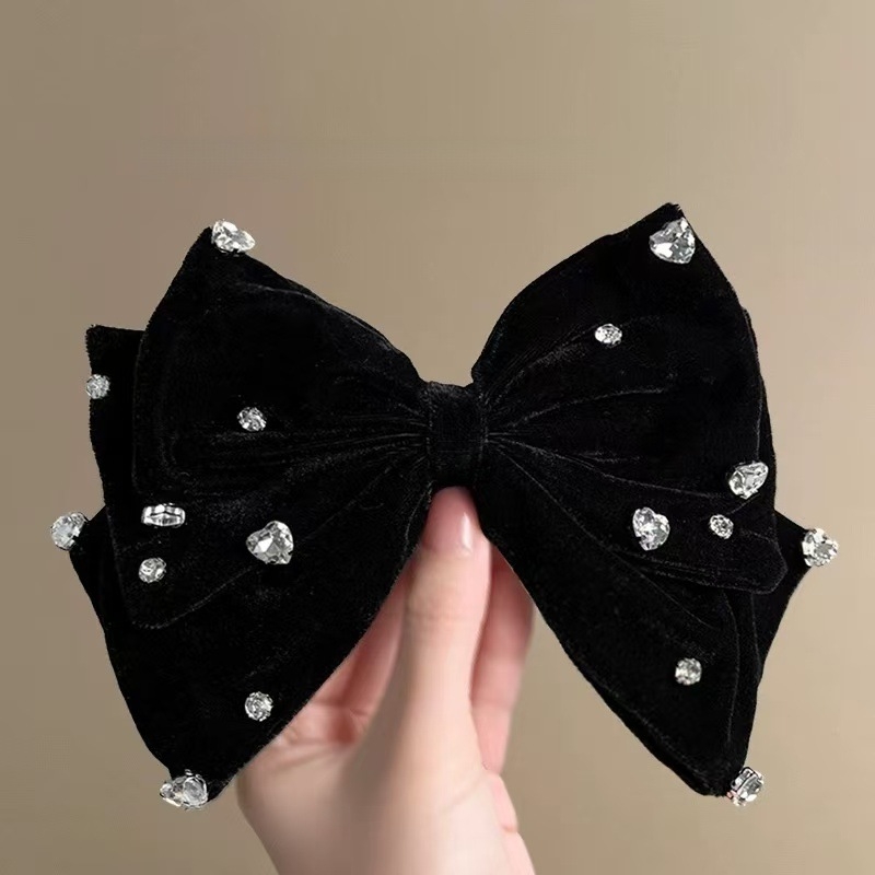 Akrilna šnala za kosu s baršunom i rhinestones mašnicom, ručna izrada, banana klip, vintage francuski stil, za žene