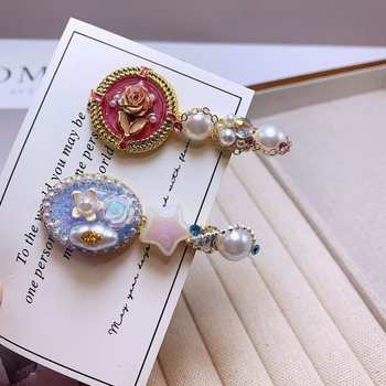 Duckbill hair clip s baroknim srcem, perlama i cvjetnim dizajnom — Ručno izrađeno, Miješani materijali, Svjež i sladak stil