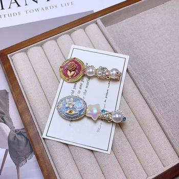 Duckbill hair clip s baroknim srcem, perlama i cvjetnim dizajnom — Ručno izrađeno, Miješani materijali, Svjež i sladak stil