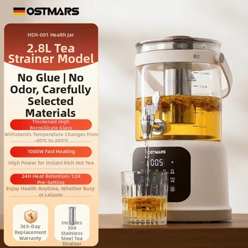 Veselības elektriskais tējnīks, 3 L tilpums, 1000 W, 220 V, borosilāta stikla korpuss, digitālais termostats ar skārienvadību