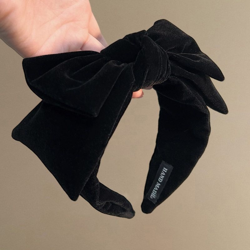 Bandă pentru păr din catifea, lucrată manual, cu funda mare, anti-alunecare, potrivită pentru femei
