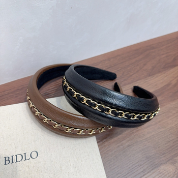Női fejpánt bőrrel és lánccal – koreai retro stílus, kézzel készített, könnyed luxus megjelenés