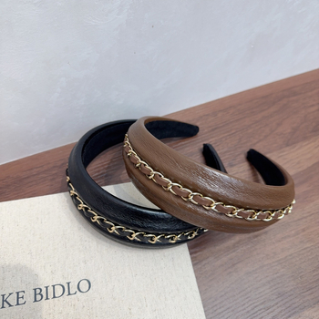 Női fejpánt bőrrel és lánccal – koreai retro stílus, kézzel készített, könnyed luxus megjelenés