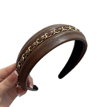 Női fejpánt bőrrel és lánccal – koreai retro stílus, kézzel készített, könnyed luxus megjelenés