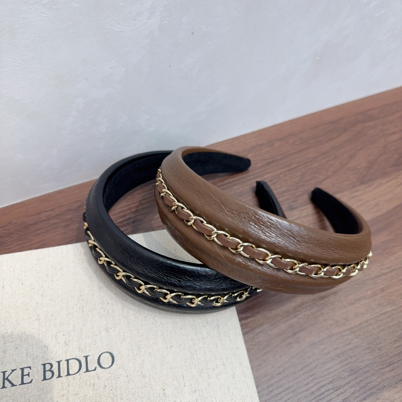 Női fejpánt bőrrel és lánccal – koreai retro stílus, kézzel készített, könnyed luxus megjelenés