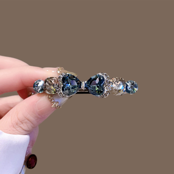 Klip za kosu s kristalnom mašnicom, dijamantno ugravirano, s opružnim klipom, od željezne legure, metalizirani sloj, za žene