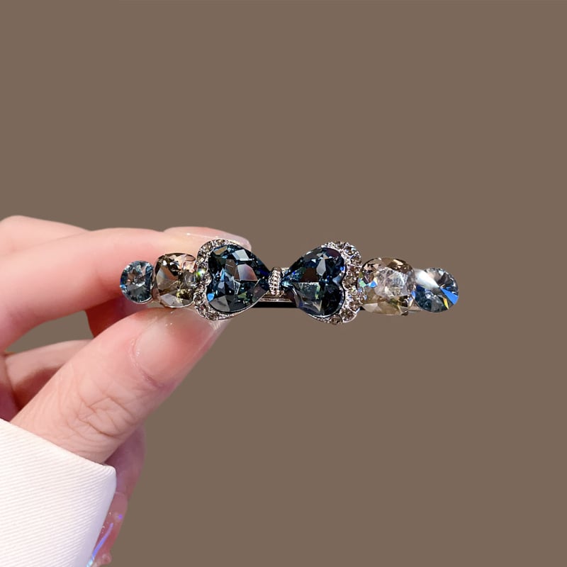 Klip za kosu s kristalnom mašnicom, dijamantno ugravirano, s opružnim klipom, od željezne legure, metalizirani sloj, za žene