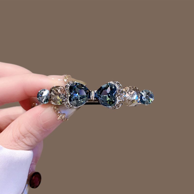 Klip za kosu s kristalnom mašnicom, dijamantno ugravirano, s opružnim klipom, od željezne legure, metalizirani sloj, za žene