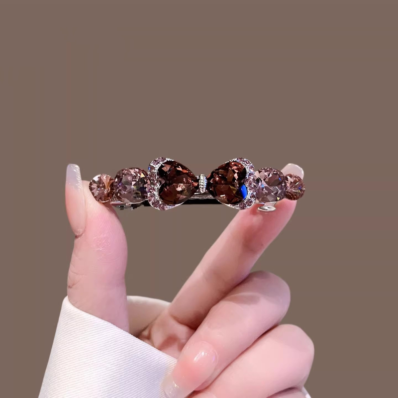 Klip za kosu s kristalnom mašnicom, dijamantno ugravirano, s opružnim klipom, od željezne legure, metalizirani sloj, za žene