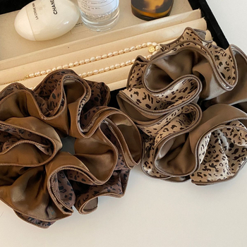 Korejskog stila leopard uzorak satenska gumica za kosu za žene, ručno izrađena, tkanina, višeslojni dizajn natezanja, visoka elastičnost