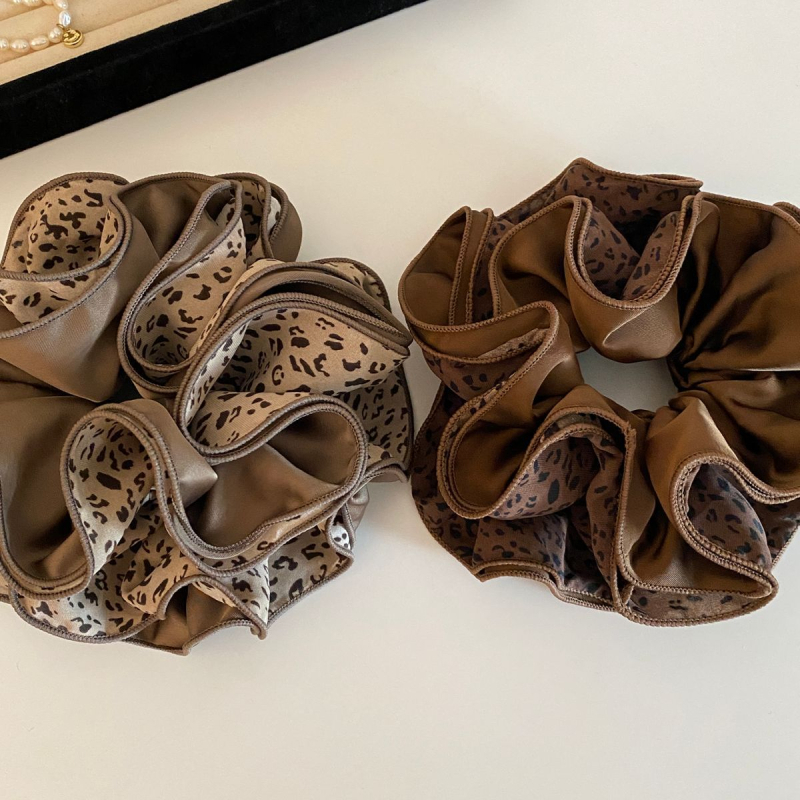 Korejskog stila leopard uzorak satenska gumica za kosu za žene, ručno izrađena, tkanina, višeslojni dizajn natezanja, visoka elastičnost