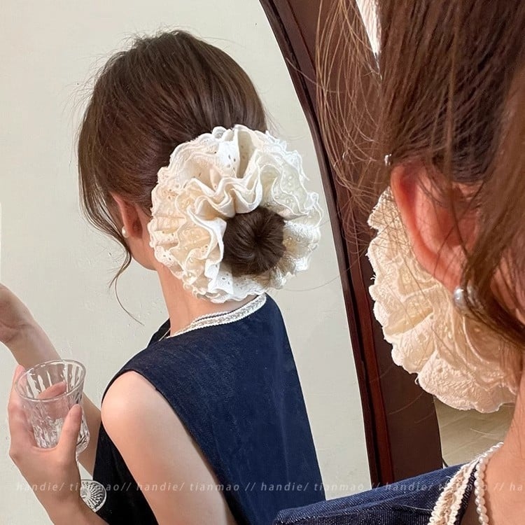 Čipkasta gumica za kosu, ručno izrađena, materijal tkanina, stil Japan i Koreja, proljeće 2025