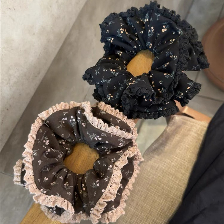 Kosa za kosu Scrunchie s cvjetnom plisiranom čipkom – ručno izrađeno, korejski stil, visoka elastičnost, jesen-zimski dodatak