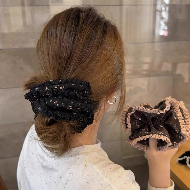 Kosa za kosu Scrunchie s cvjetnom plisiranom čipkom – ručno izrađeno, korejski stil, visoka elastičnost, jesen-zimski dodatak