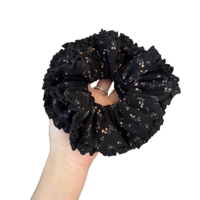 Kosa za kosu Scrunchie s cvjetnom plisiranom čipkom – ručno izrađeno, korejski stil, visoka elastičnost, jesen-zimski dodatak