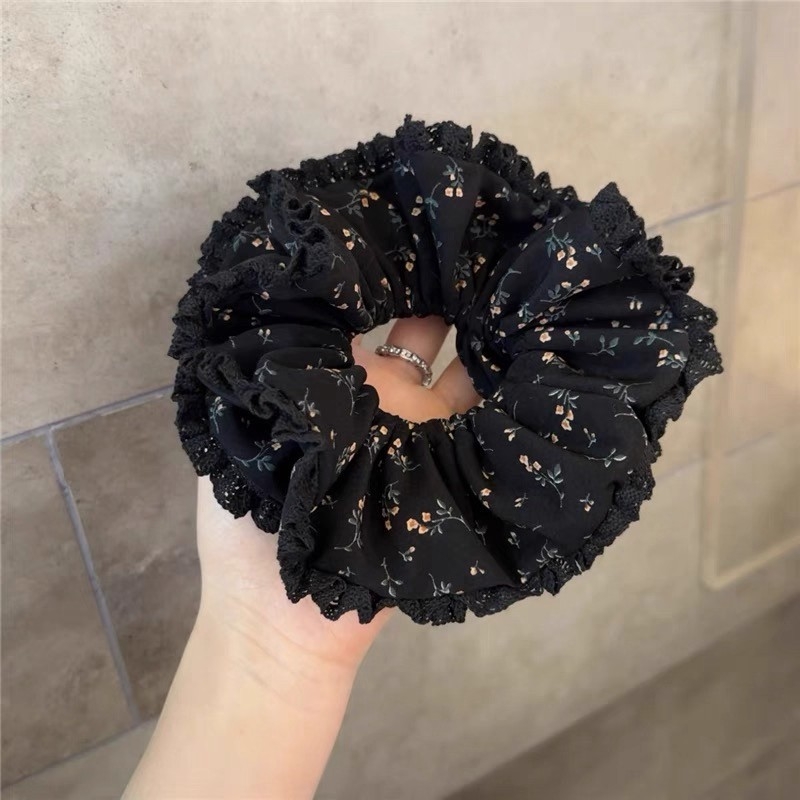 Kosa za kosu Scrunchie s cvjetnom plisiranom čipkom – ručno izrađeno, korejski stil, visoka elastičnost, jesen-zimski dodatak