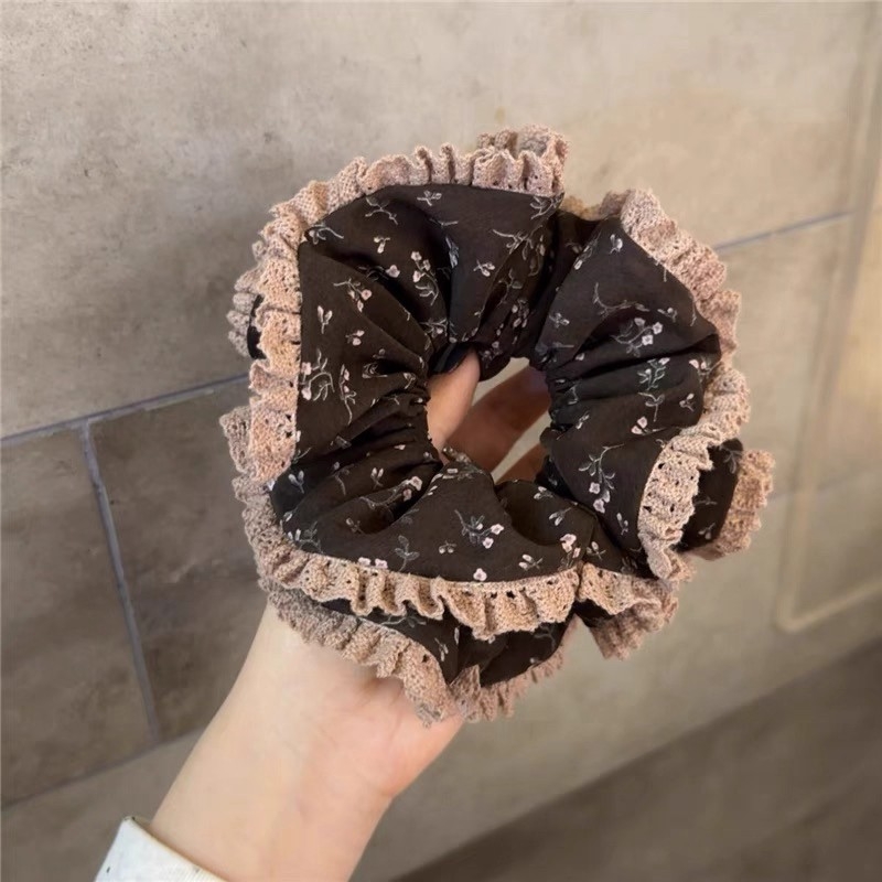 Kosa za kosu Scrunchie s cvjetnom plisiranom čipkom – ručno izrađeno, korejski stil, visoka elastičnost, jesen-zimski dodatak