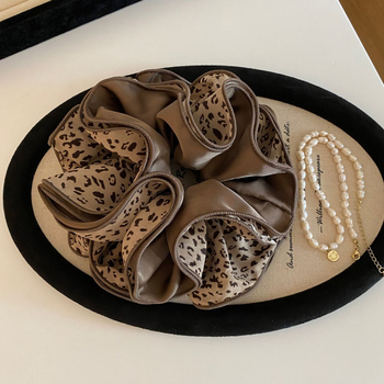 Korejskog stila guma za kosu s leopard uzorom, satenska, višeslojna za zatezanje, ručna izrada