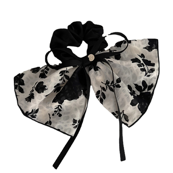 Tekstilna gumica za kosu s cvjetnom mašnicom, ručno izrađena, Raspberry, lagani luksuzni stil, visoka elastičnost, ljeto 2024
