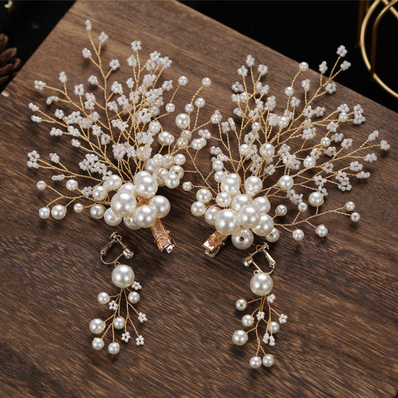 Dječje ukosnice za kosu s perlama i kristalima – ručna izrada, cvjetni dizajn, serija Princeza, set od 2 komada, stil korejski