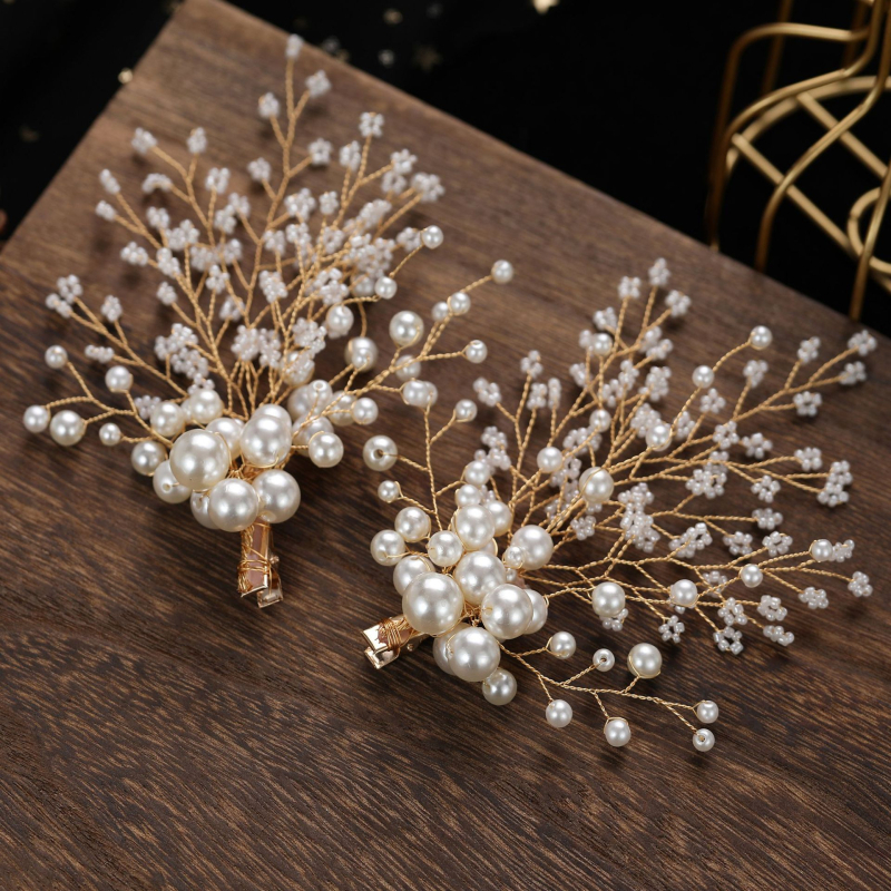 Dječje ukosnice za kosu s perlama i kristalima – ručna izrada, cvjetni dizajn, serija Princeza, set od 2 komada, stil korejski