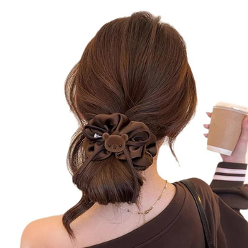 Gumica za kosu s mašnicom i medvjedićem – tkanina, ručna izrada, korejski stil, jesen 2025