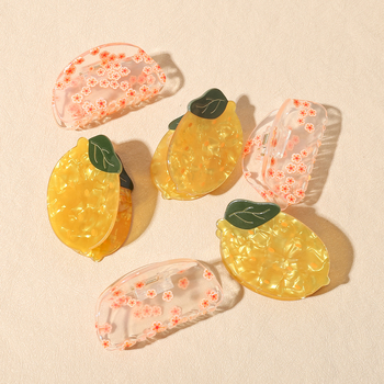 Klip za kosu - Prozirni dizajn voća, sladak cvjetni motiv, akrilni polu-dizajn klips, za žene; Materijal: octena kiselina; Stil: svježe i slatko