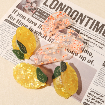 Klip za kosu - Prozirni dizajn voća, sladak cvjetni motiv, akrilni polu-dizajn klips, za žene; Materijal: octena kiselina; Stil: svježe i slatko