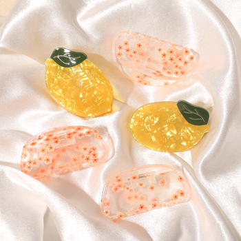 Klip za kosu - Prozirni dizajn voća, sladak cvjetni motiv, akrilni polu-dizajn klips, za žene; Materijal: octena kiselina; Stil: svježe i slatko