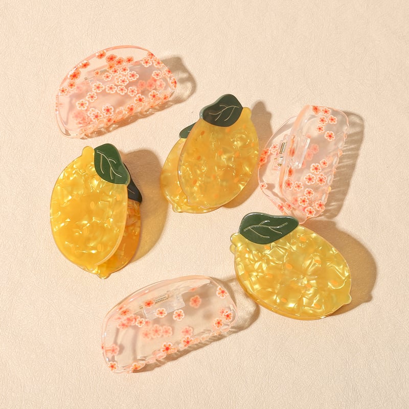 Klip za kosu - Prozirni dizajn voća, sladak cvjetni motiv, akrilni polu-dizajn klips, za žene; Materijal: octena kiselina; Stil: svježe i slatko