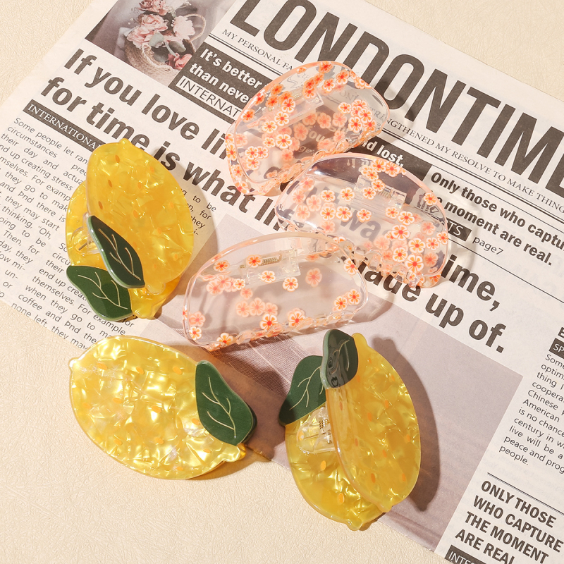 Klip za kosu - Prozirni dizajn voća, sladak cvjetni motiv, akrilni polu-dizajn klips, za žene; Materijal: octena kiselina; Stil: svježe i slatko