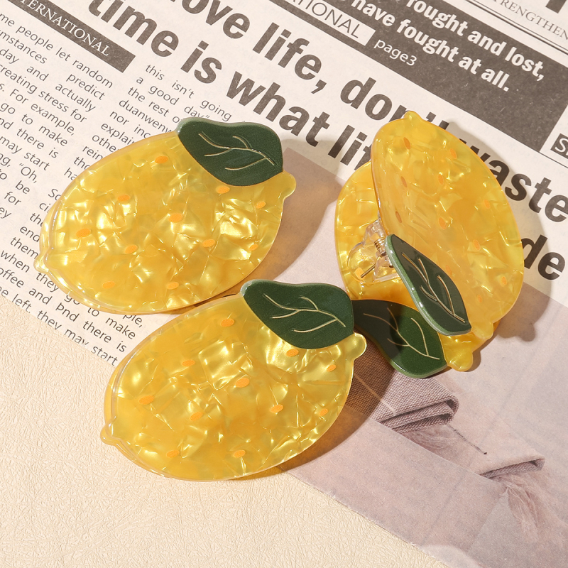 Klip za kosu - Prozirni dizajn voća, sladak cvjetni motiv, akrilni polu-dizajn klips, za žene; Materijal: octena kiselina; Stil: svježe i slatko