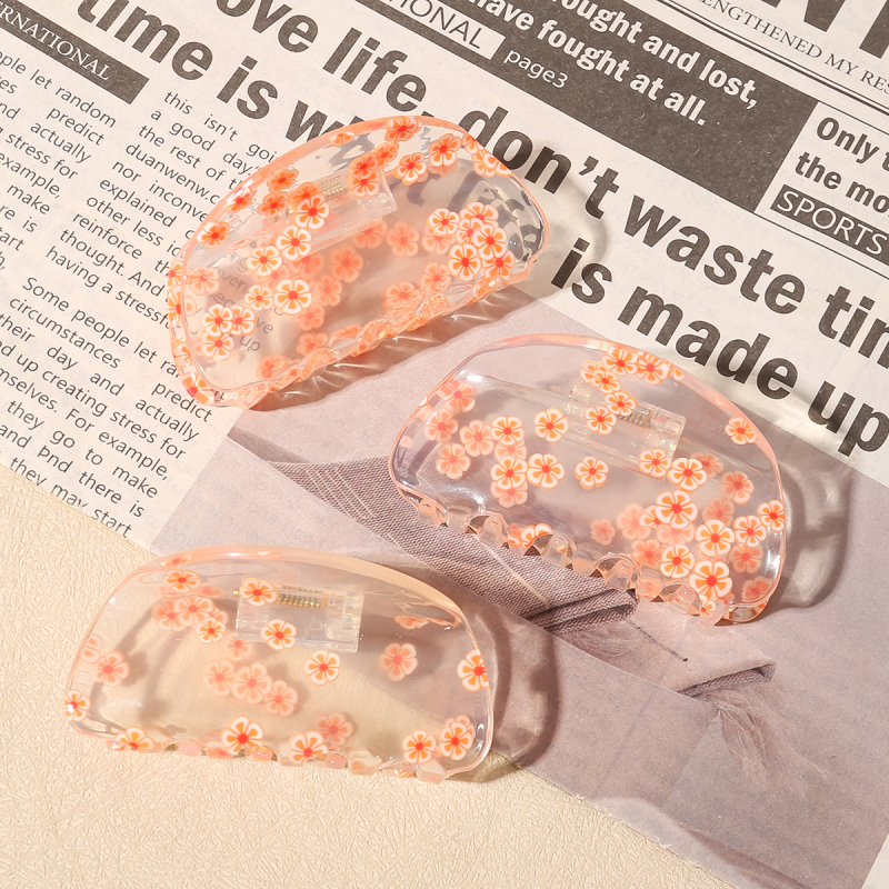 Klip za kosu - Prozirni dizajn voća, sladak cvjetni motiv, akrilni polu-dizajn klips, za žene; Materijal: octena kiselina; Stil: svježe i slatko