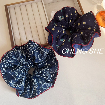 Scrunchie za kosu s denim printom, ručno izrađeno, pastoralni stil, opušten tip