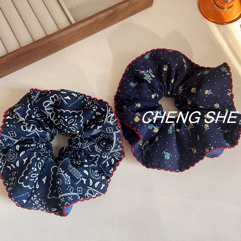 Scrunchie za kosu s denim printom, ručno izrađeno, pastoralni stil, opušten tip