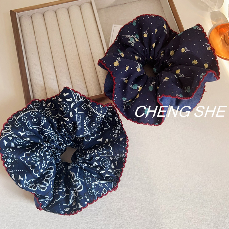 Scrunchie za kosu s denim printom, ručno izrađeno, pastoralni stil, opušten tip