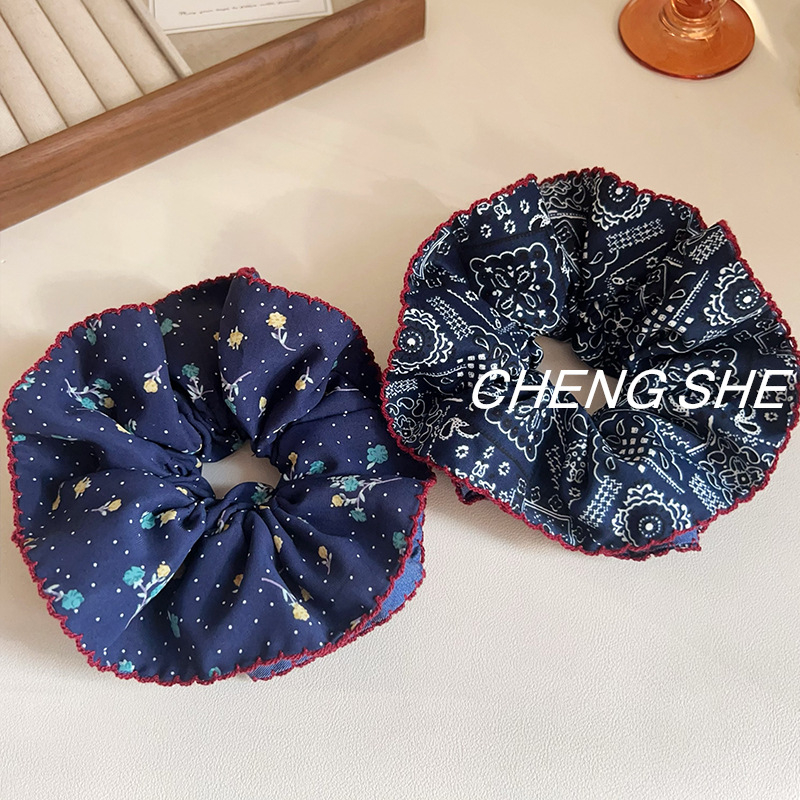 Scrunchie za kosu s denim printom, ručno izrađeno, pastoralni stil, opušten tip