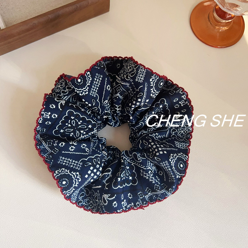 Scrunchie za kosu s denim printom, ručno izrađeno, pastoralni stil, opušten tip