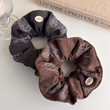 Dvostruko slojevita platnena gumica za kosu, korejskog stila, paisley uzorak, pleteni