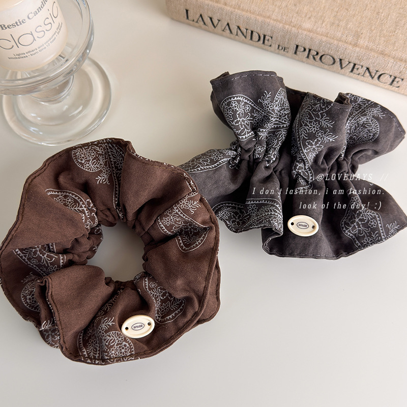 Dvostruko slojevita platnena gumica za kosu, korejskog stila, paisley uzorak, pleteni