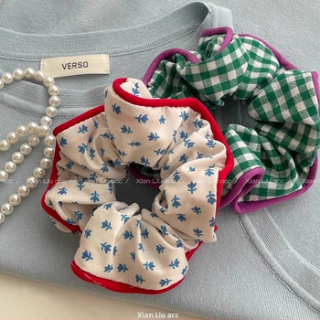 Plaukų uodegėlės gumelė su gėlių raštu, šviežias ir saldus stilius, rankų darbo, mišrios medžiagos, aukštas elastingumas, vasara 2025