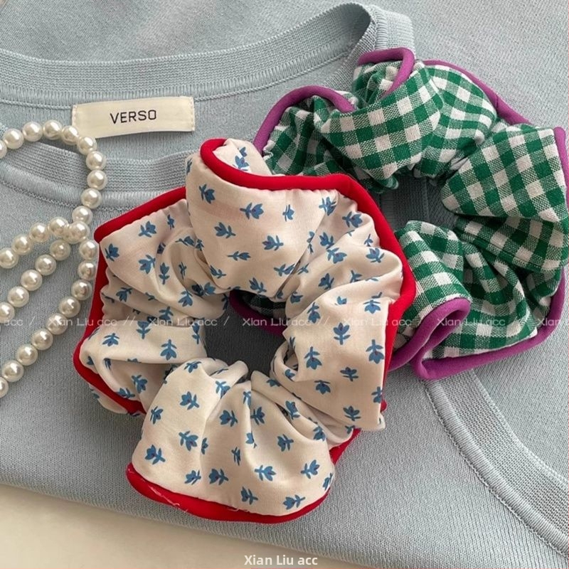 Plaukų uodegėlės gumelė su gėlių raštu, šviežias ir saldus stilius, rankų darbo, mišrios medžiagos, aukštas elastingumas, vasara 2025