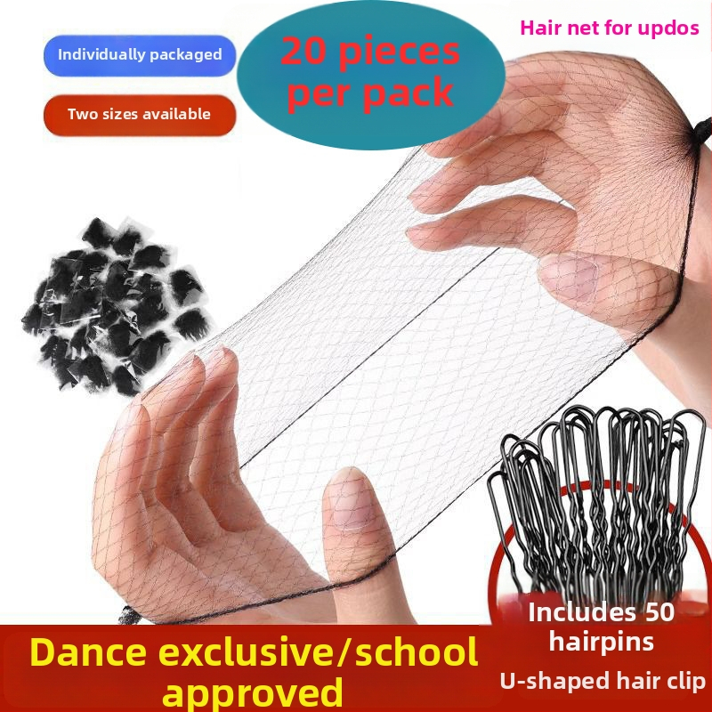 Plaukų aksesuarų rinkinys: 50 U formos segtukai, 20 nematomų plaukų tinklų, poliesterio pluoštas, rankų darbo, unisex.