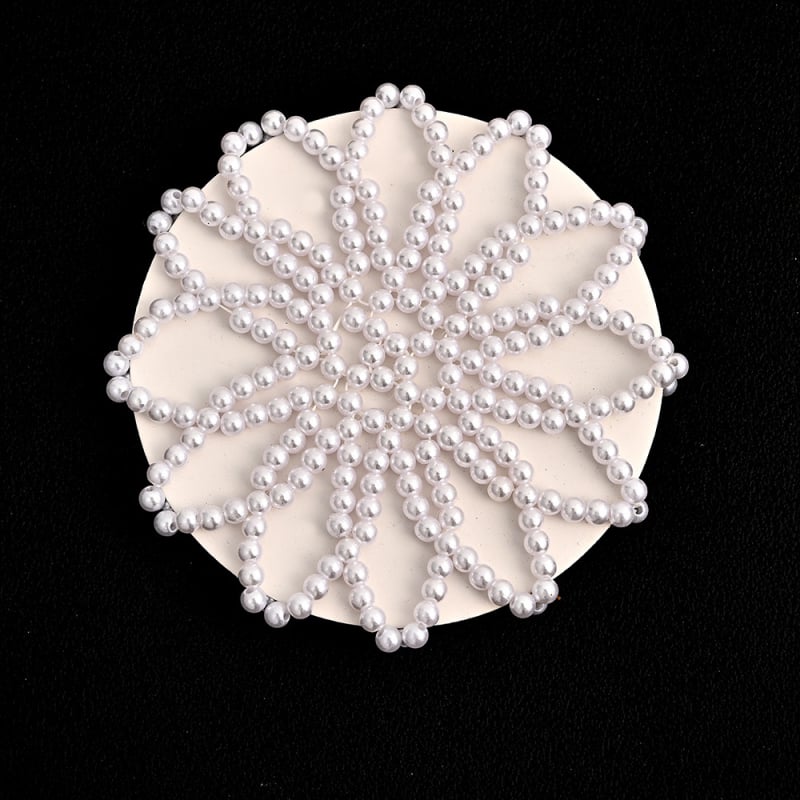 Matu aksesuaras su perlų karoliukais, rankomis austas plaukų tinklas, elastinis crochet dizainas, poliesterio pluoštas, modelis FG088