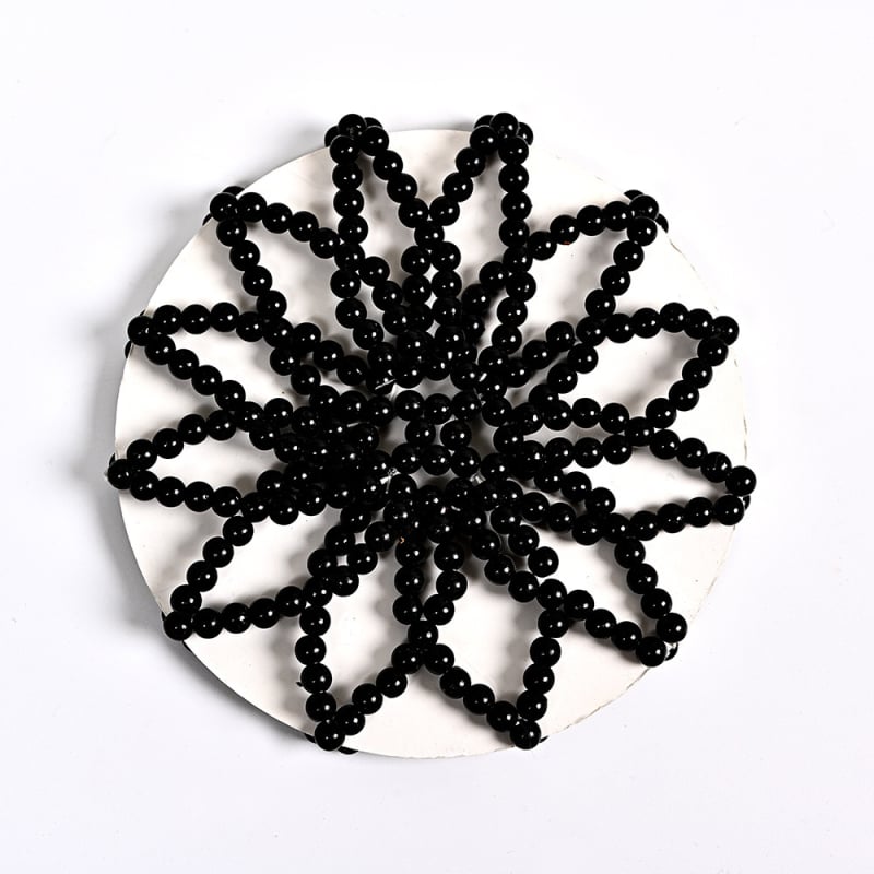 Matu aksesuaras su perlų karoliukais, rankomis austas plaukų tinklas, elastinis crochet dizainas, poliesterio pluoštas, modelis FG088