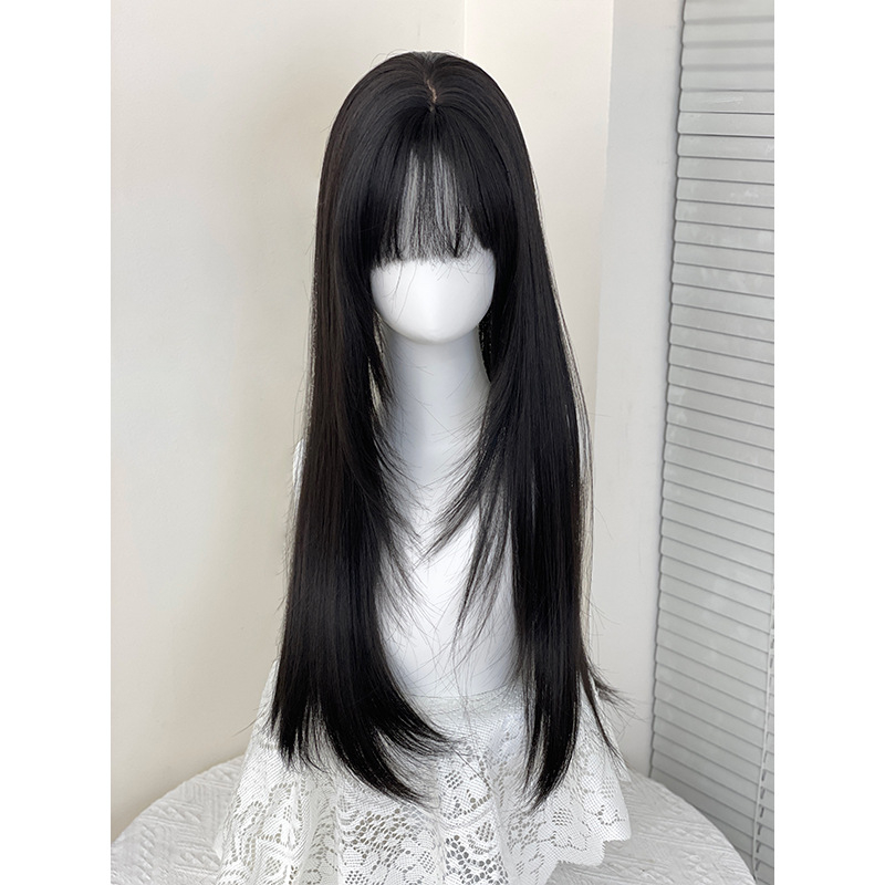 Piesă de perucă cu păr lung drept, fibre rezistente la temperatură, model PJ005