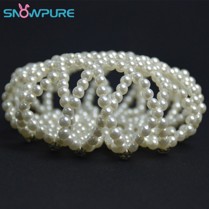 Elastinis megztas plaukų tinklas su perlų ir deimantų akcentais, SNOWPURE, tinkamas pasirodymams