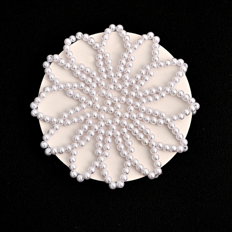 Perlų vėrimosi plaukų tinklelis su segtuku – rankų austas plaukų aksesuaras, poliesterio pluoštas, mados OL, modelis FG088