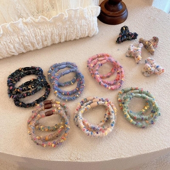 Plaukų gumytės su šilko gėlėmis, animacinis stilius, vaikams, pavasaris 2025