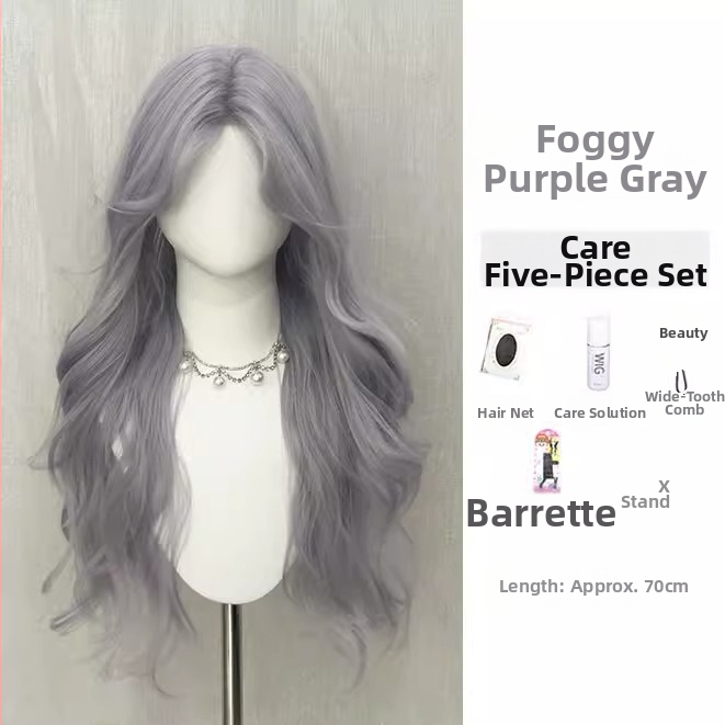 Korejos stiliaus ilga garbanota peruka su lace-front, įstrižos kirpimo plaukai, visas galvos uždengimas, modelis DM506-274